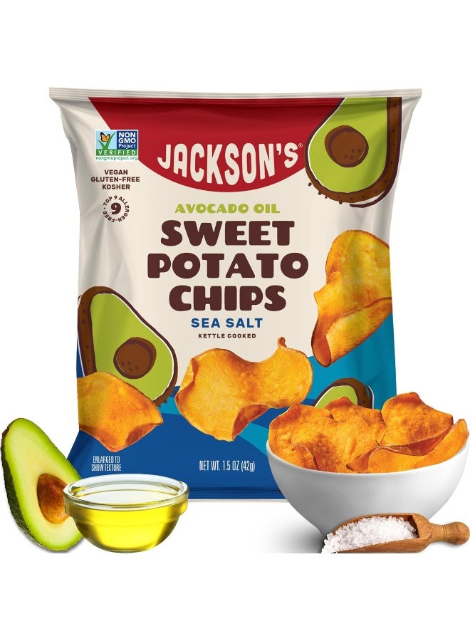 Jackson's Jackson’s Sweet Potato Kettle Chips with Sea Salt made with Premium Avocado Oil (1.5 oz, Pack of 10) - Allergen-friendly, Gluten Free, Peanut Free, Vegan, Paleo Friendly - Shark Tank Product - Image 1